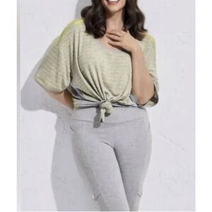 Cabi Cruise Tee yellow gray striped oversized knit top size Small #6131